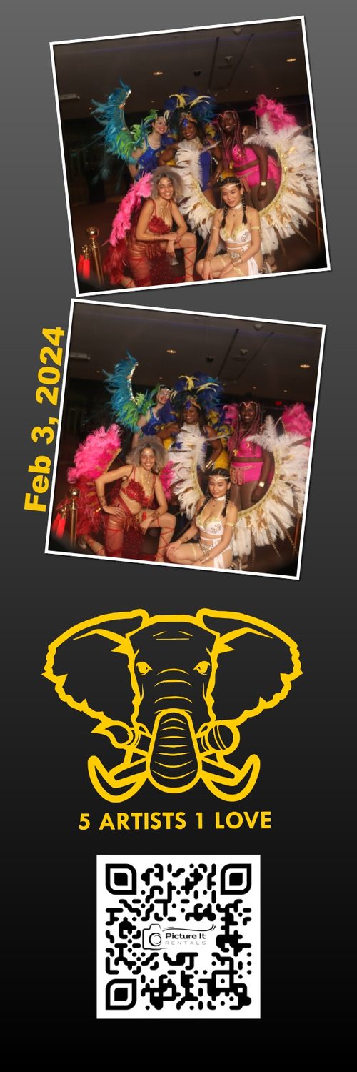 A party photo strip with a custom branded overlay